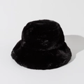 Detail of premium black faux fur texture on a thick winter bucket hat for warmth - M (56-58cm) / Black