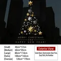Christmas bow window sticker with golden stars and size chart in various dimensions - Elemental Christmas Tree