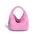 Pink hand-woven PU leather hobo tote bag featuring a classic integrated handle design - Rose Red