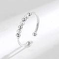 Minimalist S925 sterling silver spinning bead ring for anxiety relief in silver finish - Adjustable Open / Silver 7 Beads