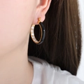 Chic 18K gold plated stainless steel hoop earrings with black enamel and zircons - Black (F980)
