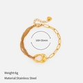 14K gold plated stainless steel star moon bracelet with multi-layered chain and O-link - Heart Paperclip Stitching Chain