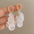 Elegant gold round hoop earrings with white shell tassel pendants for women - Gold White Tassel