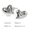 Détails de boucles d'oreilles cœur argentées avec dimensions 22,5mm et poids 10,5g - Boucles d'Oreilles Clous Cœur 3D Argentées (SE24022701S)