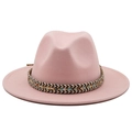 Detail of pink fedora wool hat featuring a colorful ethnic style woven decorative band - M (56-58cm) / Ethnic Jazz Hat / Light Pink
