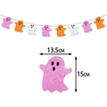 Pink glittery ghost banner for Halloween party decoration with 13.5x15cm size specs - Ghost Banner