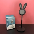 Adjustable cute rabbit phone stand in black with telescopic rod and foldable base - Black