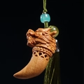 Carved sandalwood dragon pendant with decorative beads and dark green silk tassel - Dragon Tooth Style (19) / Approx. 4.6*2.6cm / Without Scent Beads