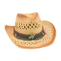 Western straw cowboy hat in beige featuring turquoise beads and colorful tassels - One Size / Khaki 1 (Ethnic Style)