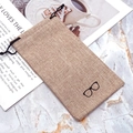 Natural linen drawstring pouch for sunglasses with a classic black eyeglasses icon - Beige