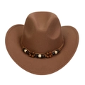 Classic dark coffee wool western cowboy hat with decorative wooden beads for men and women - M (56-58cm) / Khaki (168-K)