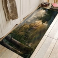 Detail of a forest landscape flannel floor mat featuring a deer in a home hallway setting - 40x120cm / Forest Deer (Style 7)