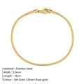 Minimalist 2mm 14K gold plated stainless steel snake chain bracelet for women and men - 2MM-18CM