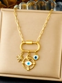 Collana a graffetta dorata con ciondoli a stella, luna e malocchio blu intenso - Stile Malocchio (N3433)