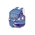 Hiking backpack enamel pin featuring blue colors and hike more text with snow mountains - Blue Backpack Style (XZ8513)
