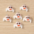 Cartoon white spider charms with red eyes and silver metal rings for DIY jewelry making - Skull