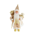 12-inch Santa Claus figurine in cream and gold robe holding a gift bag and a white bear - Gold Santa Claus Holding Bear