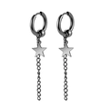 Black punk style stainless steel star pendant chain hoop earrings for men and women - Style 4 Black Single