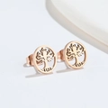 Bohemian rose gold stainless steel Tree of Life stud earrings in a round geometric frame - 533 Tree of Life - Rose Gold