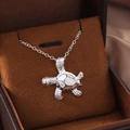 Silver sea turtle pendant necklace with white opal inlay and iridescent shell texture - Large White Sea Turtle