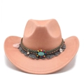 Détail du chapeau cowboy rose en suédine avec perles ethniques, turquoise et franges - M (56-59cm) / Rose Poudré Daim
