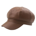 Gorra octogonal clásica de cuero PU marrón texturizado para hombres y mujeres de moda - 58cm / Marrón