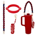 Red 40oz tumbler carrier with silicone ring floral woven shoulder strap and pouch - K68936 Blue Red Set