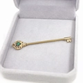 Gold industrial barbell earring with vintage hollow heart and green opal stone key design - Gold Heart Key Green Stone
