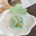 Green candy-colored hair accessory set with elastic bands and a cute frog charm - Frog Style / 5 Pieces / Green