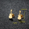 Polished gold stainless steel mini violin stud earrings with precise dimensions - 033 Guitar / Gold