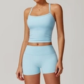 Ensemble de yoga bleu clair deux pièces avec short taille haute et crop top dos nageur - Gilet 8519 + Short 8519 Bleu Ciel / S