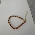 Bracciale placcato oro 14K con ciondolo quadrato rosso e dettaglio malocchio - Rosso
