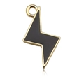 Golden lightning bolt pendant with black enamel finish for DIY jewelry making - Flash