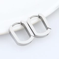 Minimalist silver geometric U-shaped rectangular stainless steel hoop earrings for women - U-Shape 14mm Steel Color