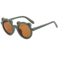 Matte sage green bear-ear sunglasses for kids with contrast orange lenses - Bear Ear Style / Sage Green