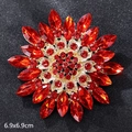 Red crystal sunflower brooch in gold metal frame measuring 6.9x6.9cm for suits - Ice Crystal Red
