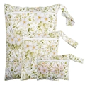 Set of three waterproof baby diaper bags with white floral and green leaf patterns - BF126 White Floral