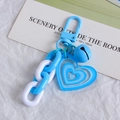 Blue multilayer heart keychain with matching bell and chain on a minimalist card - Sky Blue