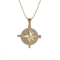 Gold compass pendant necklace with CZ stones and NSEW letters on a sleek box chain - Compass/Compass Rose / Gold