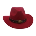 Elegant red cowboy hat featuring a brown leather band and vintage star buckle - Kids (52-54CM) / Wine Red (Pentagram Buckle)