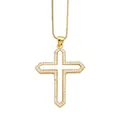 Collar de cruz chapado en oro con halo de circonitas e incrustación blanca fina - Cruz de Nácar y Circonita Blanca