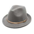 Classic grey wool fedora hat with gold buckle band for women in minimalist style - M (56-58cm) / Light Gray