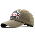 Gorra de béisbol vintage caqui lavado con parches bordados y visera curvada - Ajustable / Caqui
