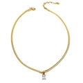 Elegant gold snake chain necklace featuring a rectangular clear zircon crystal pendant - Gold White Zirconia