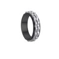 Rotatable gear anxiety ring with black matte interior and silver wave metal finish - Black & Silver