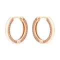 Elegant rose gold round hoop earrings with sparkling white cubic zirconia pavé inlay - Rose Gold