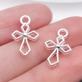 Silver hollow cross pendants on fingers for handmade DIY necklace jewelry making - Hollow Diamond 16x10mm (0.6g)