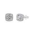 Square halo stud earring in S925 sterling silver with sparkling round cut zircon - Square Halo 8x8mm