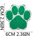 Detail of green chenille dog paw patch with silver sequins, 6cm size embroidery detail - No.16 Lime Green with Silver Edge