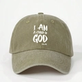 Olive khaki washed cotton baseball cap with white I Am A Child of God text print - Khaki